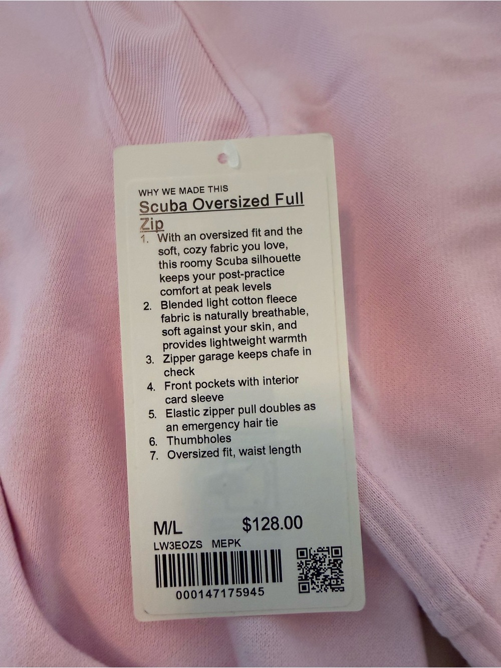NWT Lululemon Scuba Full-Zip Hoodie M/L Meadowsweet Pink - Picture 2 of 3